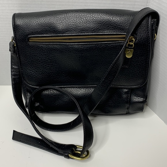 Relic | Black Leather Gold Accented Heavy Duty Crossbody Bag | Business Satchel - Picture 12 of 13